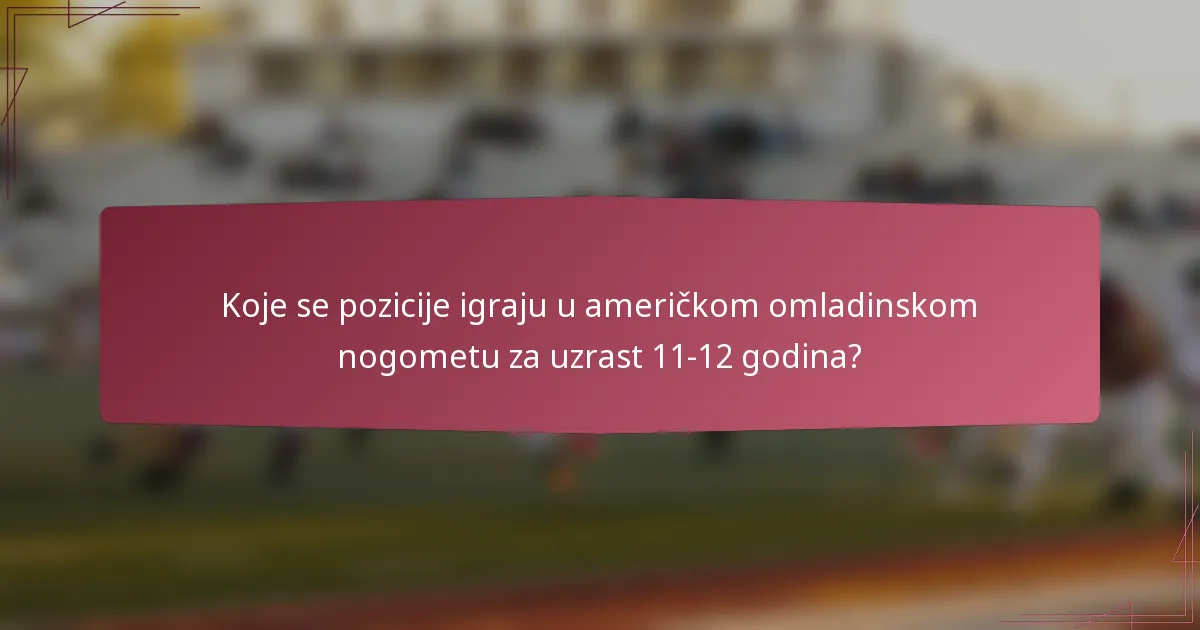 Koje se pozicije igraju u američkom omladinskom nogometu za uzrast 11-12 godina?