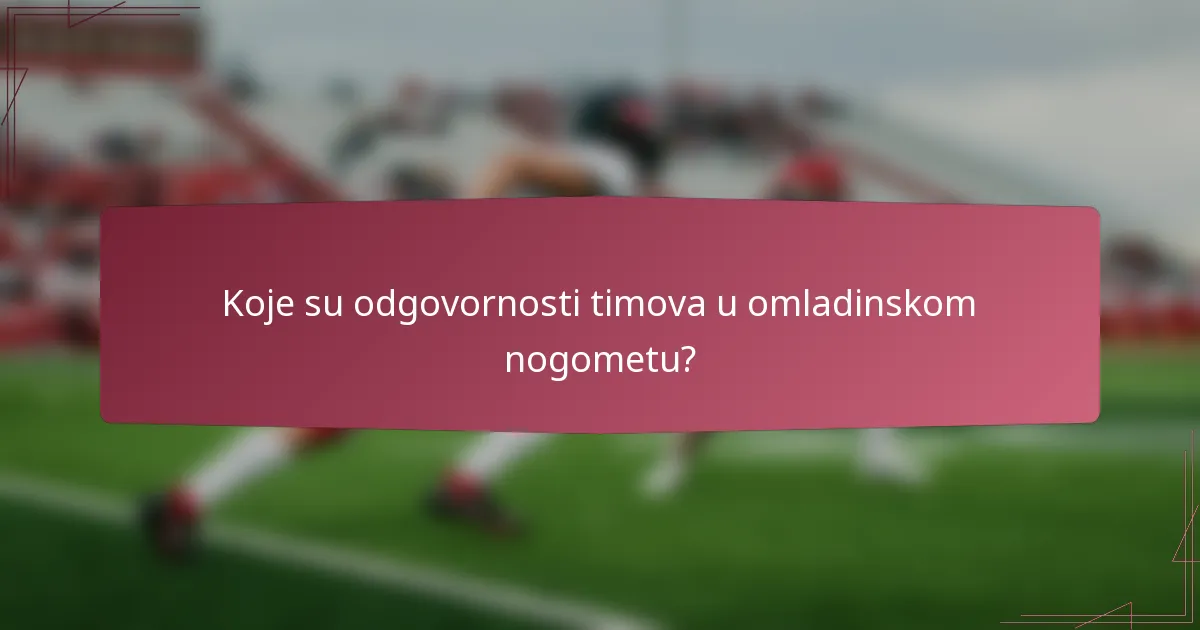 Koje su odgovornosti timova u omladinskom nogometu?
